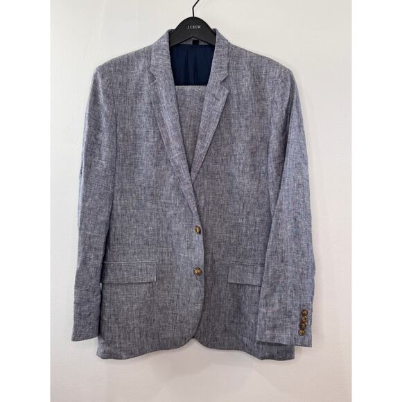 J.Crew Thompson Blue Gray 2-Piece Suit Linen Notch Lapel Slim-Fit Size 42R W34 - Picture 1 of 9